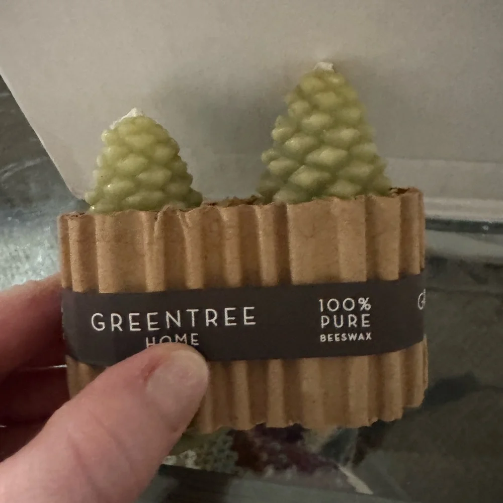 Acorn Home‎ Greentree Light Green Pinecone Beeswax Candle Set of 2 Decor Rustic